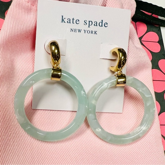 $78 Kate Spade garden botanical resin hoops mint - Picture 4 of 8